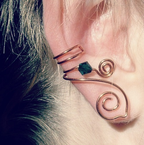 Ear Cuff Celtic Spirals Copper Green Irish, No Piercing Dangle Ear Cuff Earrings by Thyme2dream on S