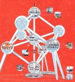 design-is-fine:  Atomium, built for the World Fair in Brussels 1958. Designed by the engineer André Waterkeyn. It’s the very large model of the unit cell of an iron crystal, magnified 165 billion times. Via John Grimwade