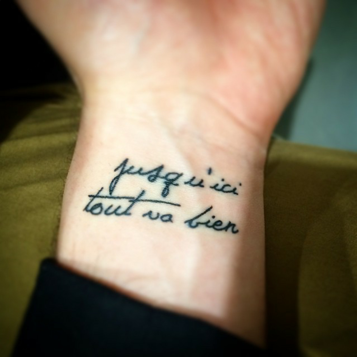 Little Tattoos — Little wrist tattoo saying 'Jusqu'ici tout va...