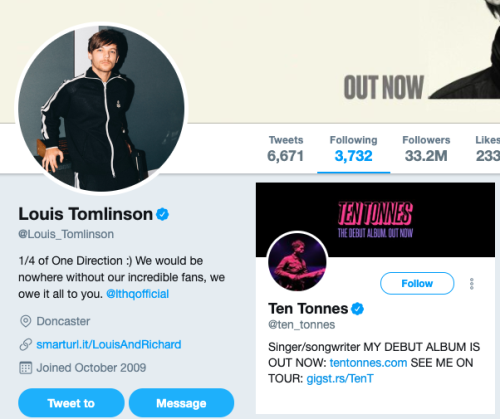 Louis’ recent follow on Twitter - 09/05