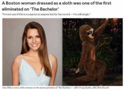 florapatite: rainbow-quartz-hates-terfs:  sassy-echidna: Aka men on the bachelor have no taste   I don’t know what generic ass white man they had on but she was too good for him anyway   no but you don’t get it, the reason for the sloth costume is