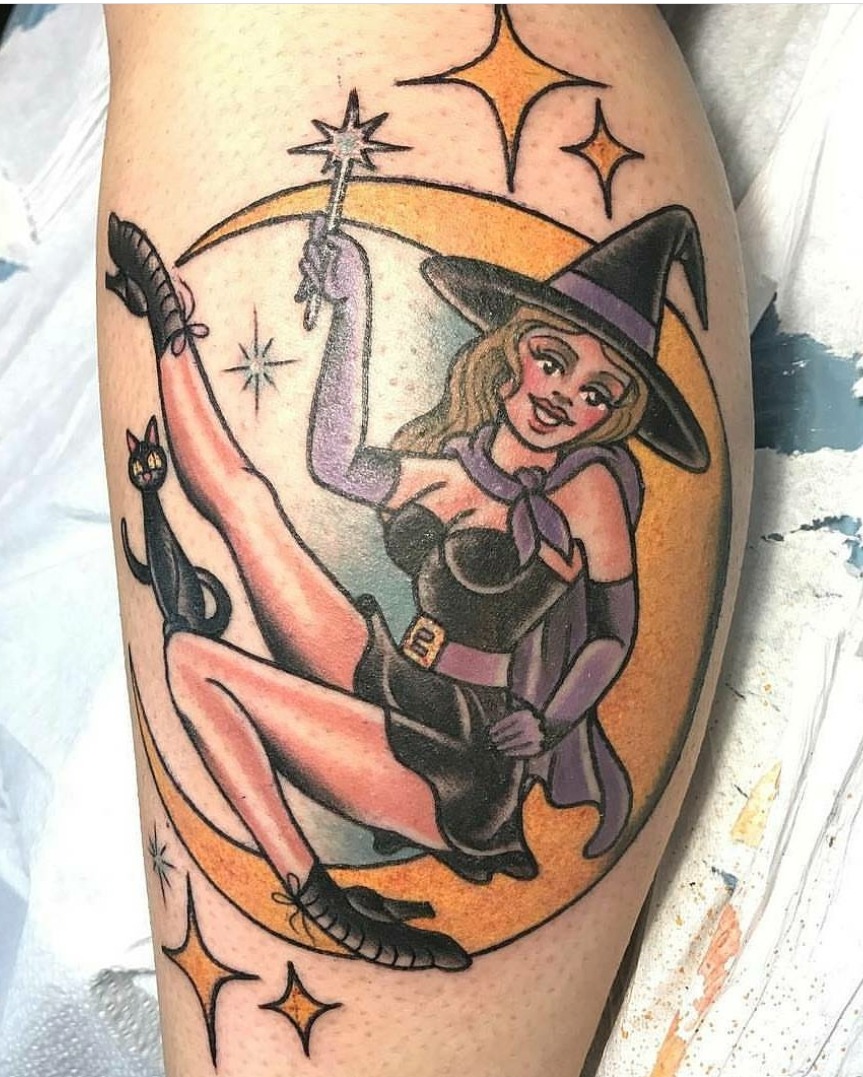photo Traditional Pin Up Witch Tattoo american vintage tattoo