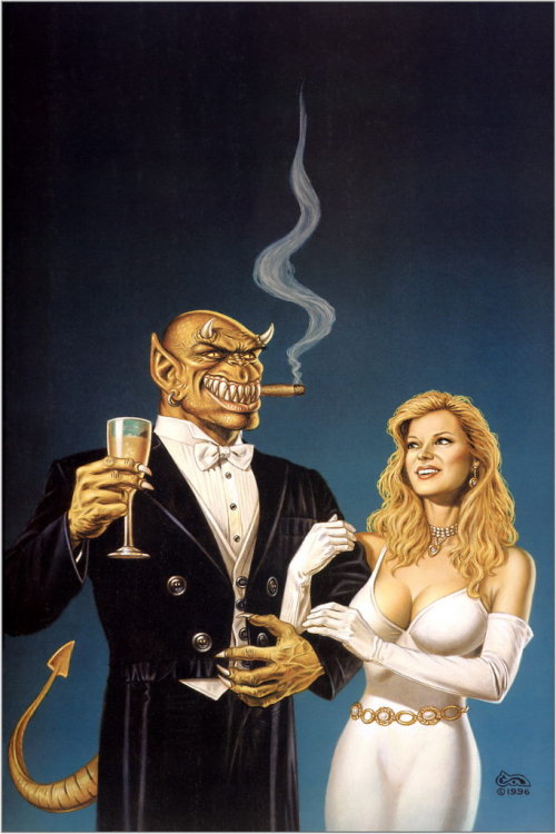 artsytoad: Clyde Caldwell, Hell on High (Cover of The Devil and Dan Cooley)www.artsytoad.tumblr