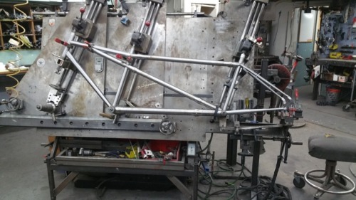 vanagonjeff:Our new tandem bicycle in construction. On the jig. Not welded yet.