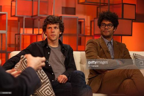 alexanderjoeluthor:Jesse Eisenberg with Richard Ayoade doing press for The Double.