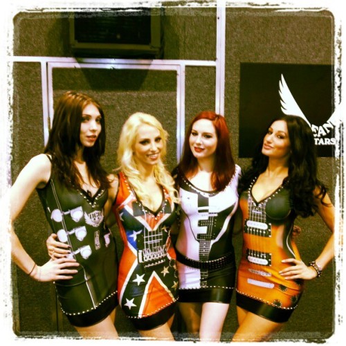 toxicvisionclothing:  Dean booth day 2. Watch us Live at deanguitars.com/webcast! @angelaryan @kyarahaha #deangirls #deanguitars #namm #boothbabes #guitars #toxicvision - @amienicole13- #webstagram www.facebook.com/toxicvisionclothing 