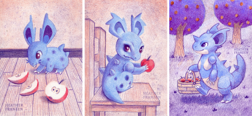 heatherfranzen:Nidoran♀ line x applesLimited color palette! I wanted to use purple because it’s my f