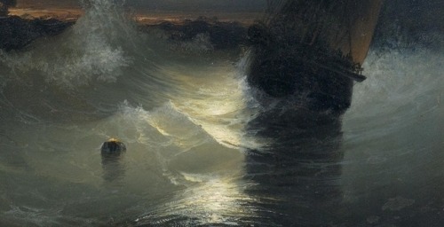 detailedart:Details : Sailing ship by moonlight, early 1840s, by Ivan Konstantinovich Aivazovsky (18