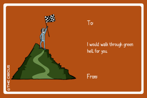circuscomic:  A couple of years ago, I made a couple of F1 based e-cards for Valentines Day. And this year I wanted to go a bit further. So I present to you. #CheesyRaceCards