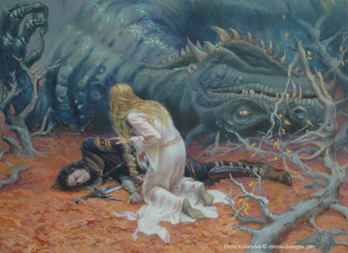 tolkienillustrations:The Death of Glaurung by Elena Kukanova 