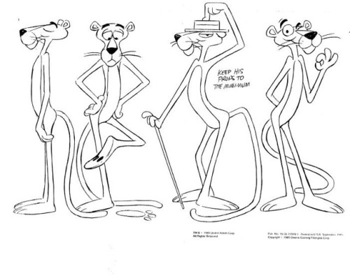 talesfromweirdland:Some Pink Panther production art: model sheets (by Richard Williams), two product