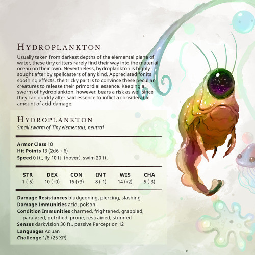Hydroplankton – Small swarm of Tiny elementals, neutralUsually taken from darkest depths of the elem