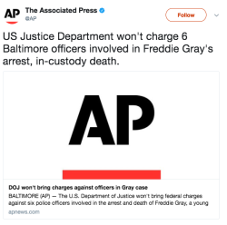actjustly:this is fucking shameful (x) Gonna contact the Maryland US attorneys office tomorrow morning, this is an absolute disgrace on their part. Freddie Gray didn&rsquo;t deserve this😡