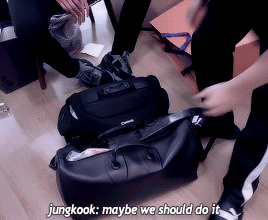 jimin moving jungkooks things into his new bag