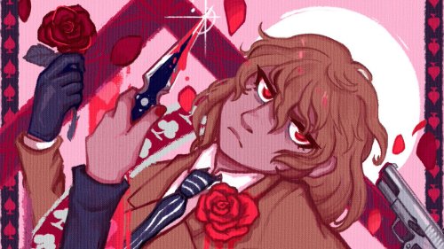 sicklyjelly:a bitter taste ☕️the (textless) cover illustration for my upcoming akeshu comic zine, Re