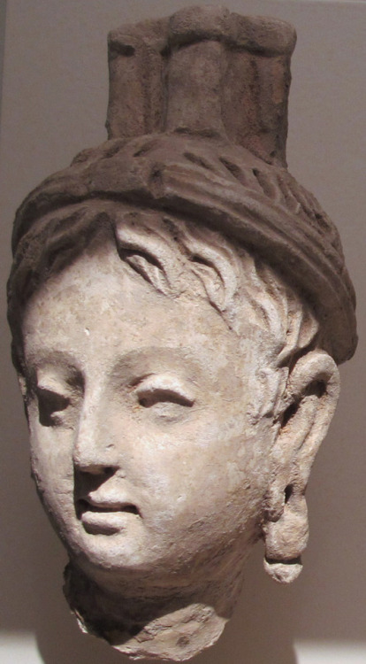 Head of a Buddhist Goddess.Indo-Greek Buddhist art from Hadda, Gandhara.Hadda is an archeological si