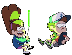 transparent-gravity-falls-gifs:  Mabel and Dipper falling while Mabel claps with a glow stick from S1E14 “Bottomless Pit!”, together and separately. 
