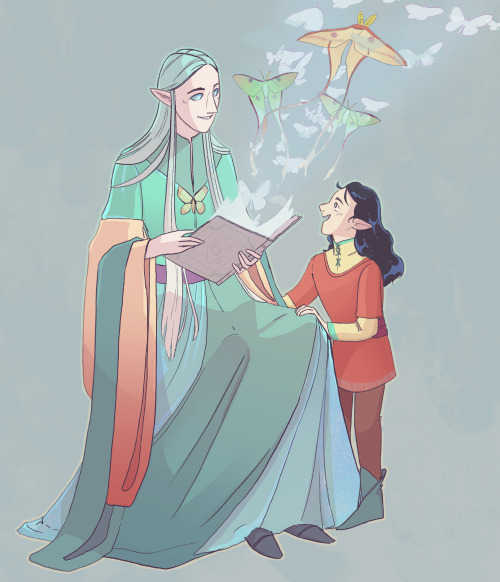 mallornblossom: Young Curufinwë and his favourite Vala, Irmo.  A commission from @calendil