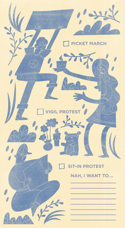 These are some snippets from my work book on how to start a protest. The illustrations are interacti