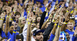 whyi-s-m-i-l-e:  therewasaleaf:  heichousquad:  joshhutchersonnews: The eruption zone saluted Josh Hutcherson with a symbol from the Hunger Games as #18 Kentucky defeated #6 Louisville 73-66 on Saturday December 28, 2013 in Lexington  Story time!!! The