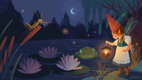 Audio illustration~ Fairy Gnome&rsquo;s Pond | Peaceful Nighttime Crickets and Frog Ambient Sounds  