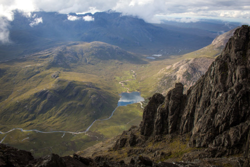 Looking down from near the Summit of Bla Bheinn, a mountain on the Isle of Skye. The fringes of the 