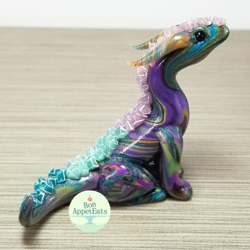 battlecrazed-axe-mage: bon-appeteats: Custom order for a peacock colored dragon with crystals. Swipe