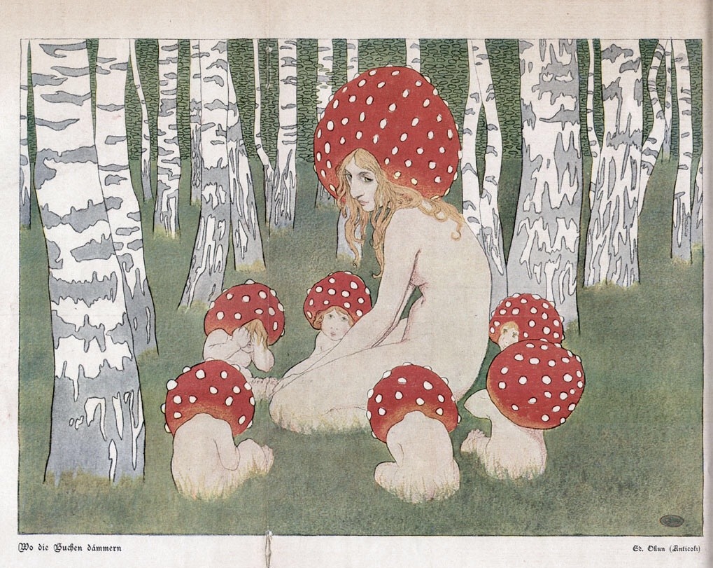 talesfromweirdland: Mother Mushroom and her children (circa 1900) by Polish artist,