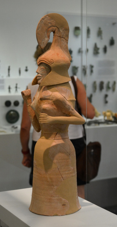 greek-museums:Archaeological Museum of Heraklion:Large clay female figurine with helmet, dedicated t