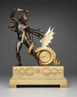 misterlemonzafterlife:  hadrian6: Mantle Clock with the Figure of Perseus.  early 19th.century. Pierre Victor Ledure. French 1783-1840s. gilt bronze. http://hadrian6.tumblr.com  https://MisterLemonzAfterlife.tumblr.com/archive