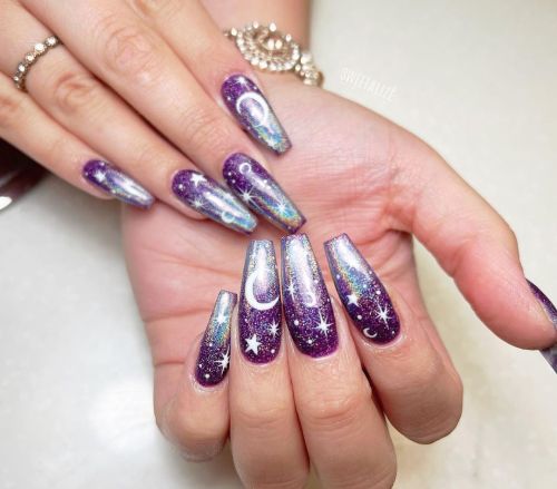 sweetalize:Acrylics + purple + unicorn + galaxy ✨ (at KHROMA Nail Salon)www.instagram.com/p/