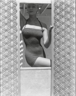 vonderwelt: Model in Woollen Swimsuit between Screens, 1953 Photo Horst P.Horst 