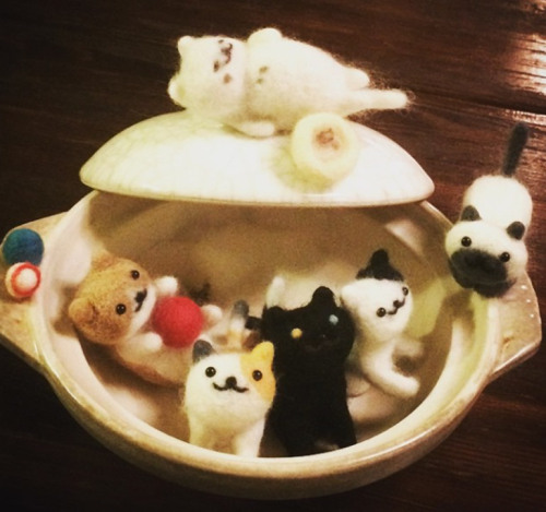 themarysue:meowoofau:needle felted neko atsume kittiesYes, we are still overly obsessed with Neko At