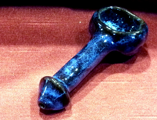 penis pipe, ceramic, handmade, 3.5 inches, dark blue with black veins $25 at The Spicy Potter https:
