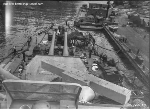 USS Arkansas's (BB-33) Docked At New York Navy Yard On May 25, 1943. She Had Just Emerged From Drydock