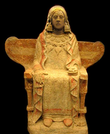 The lady, or Dama de Baza ( site of the Ibero-Roman city of Basti), an ancient  Iberian sculptu