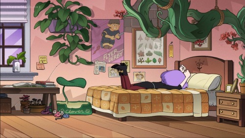 Screenshot from The Owl House. Amity is face-down on Willow's bed and flailing her limbs, in the middle of a mini tantrum.