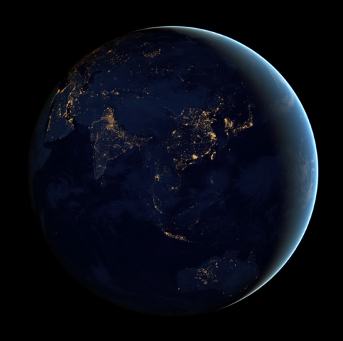 NASA images show the Earth seen at night, assembled from data acquired by the Suomi National Polar-O