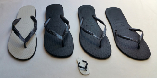 Some basic Havaianas styles in black -‘Traditional’, ‘Top’, ‘Slim’, ‘Flat’ …. and a fridge ma