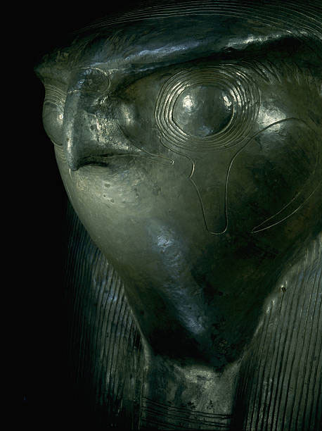 Falcon head representing god Sokar on the silver coffin of Shoshenq II, detail. Third Intermediate P