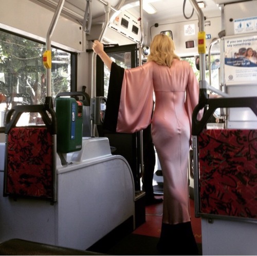 trjoel:mrs-carolaird:Cate Blanchett takes the bus to avoid wrinkling her dress. That’s commitm