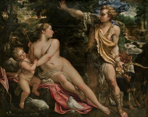 the-evil-clergyman:Venus, Adonis and Cupid by Annibale Carracci (1590)