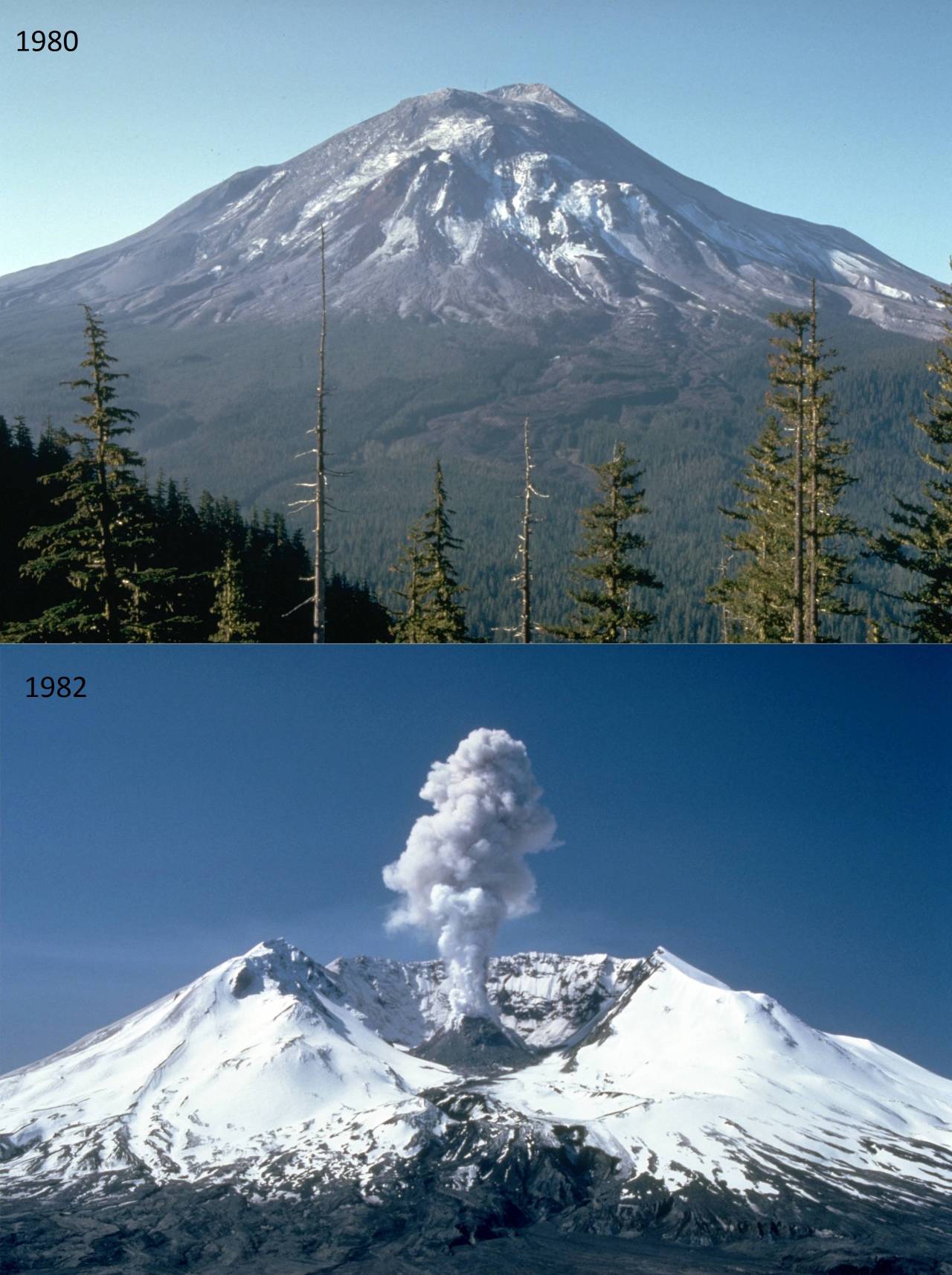 naturalsceneries:  Mount St. Helens before and after its eruption 