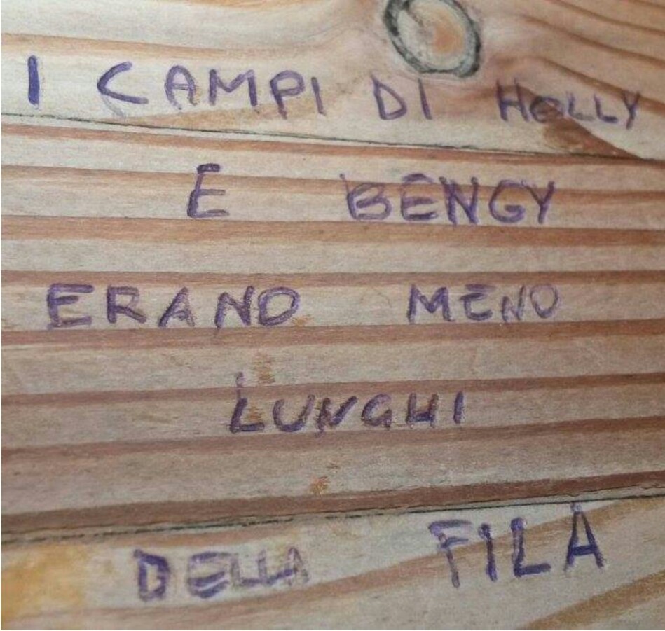 scarligamerluss:    Frasi scritte sul legno dalla gente in coda in attesa di entrare