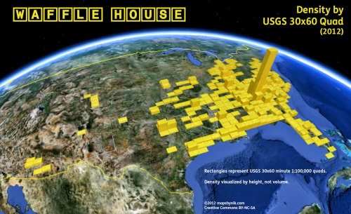 Waffle House Density by Quad The map shown here is a truly quick-and-dirty visualization of the dist