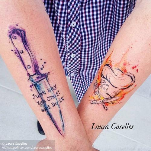 By Laura Caselles, done in Móstoles. http://ttoo.co/p/35955 culinary;facebook;forearm;kitchenware;knife;lauracaselles;medium size;profession;toque blanche;twitter;watercolor;weapon