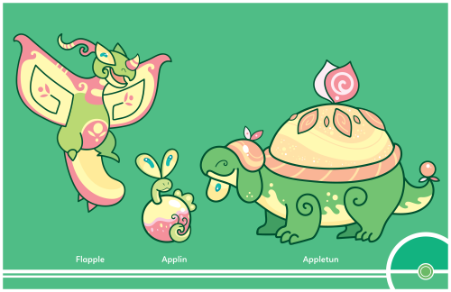 cosmopoliturtle:Pokemon Redesign #840-841-842 - Applin, Flapple, AppletunGigantamax FlappleGigantama