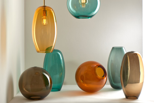 “Sasha” and “Ilona” hand blow glass pendant light fixtures by Lustre