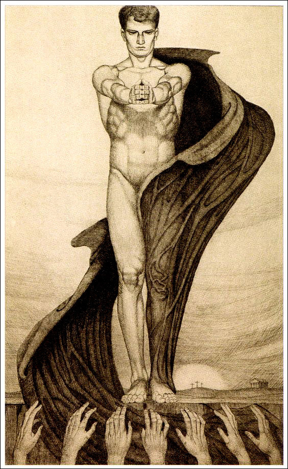 buzz-o-graph:  Dano Wolf, “Charity”, copperplate engraving, 1933