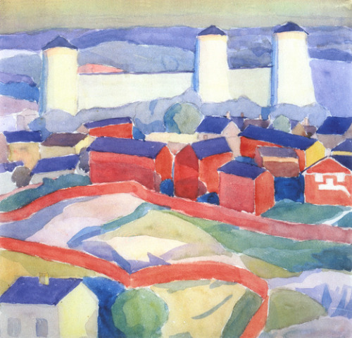 Landscape with red houses, 1911, Oleksandr BogomazovMedium: watercolor,paper